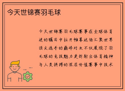 今天世锦赛羽毛球