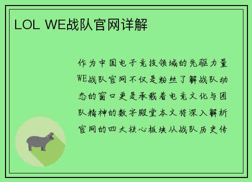 LOL WE战队官网详解